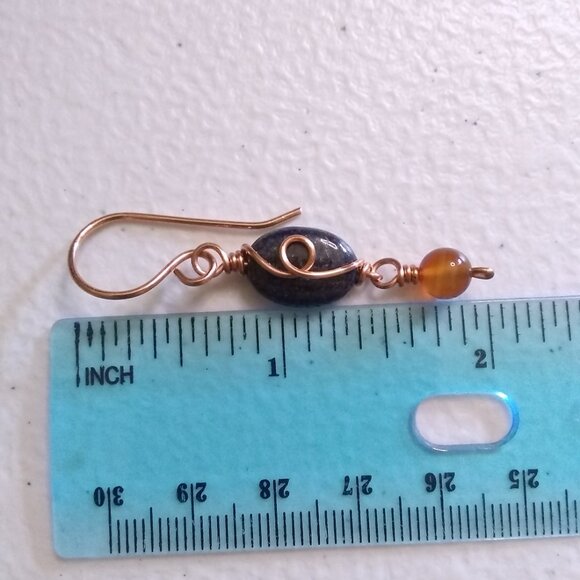 Fall Copper Earrings with Lapis Lazuli & Russet Agate ~ Handmade Boho City Chic - Picture 7 of 9